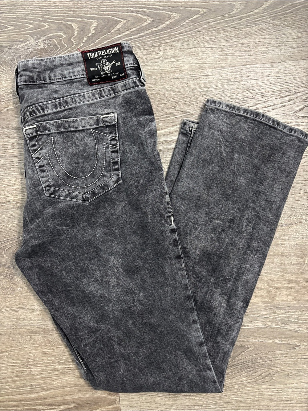 True Religion Billie Mid Rise Straight Leg Jeans Grey Acid Wash Women’s Size 31